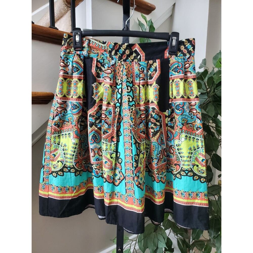 New Feeling Women's Multicolor Cotton A-Line Pleated Knee Length Skirt 34 S/M